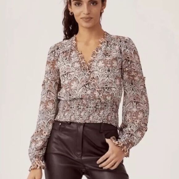 Anthropologie boho floral‎ smocked surplice cut blouse Women’s Size M - Picture 1 of 9